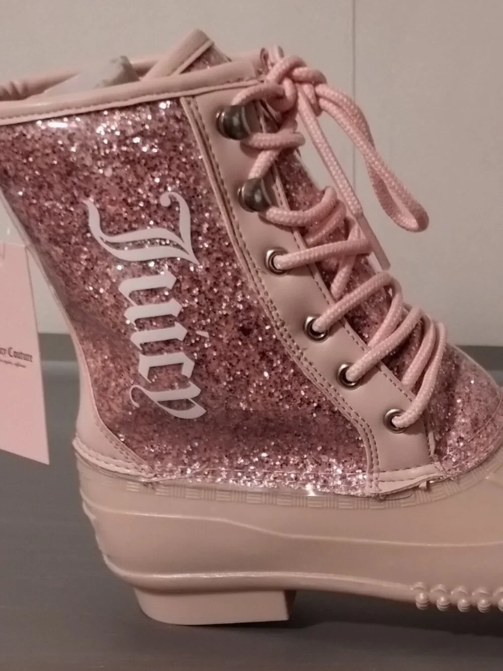 Juicy Couture TALOS Pink Glitter Rain Duck Boots Women's Size 7 NEW NO BOX
